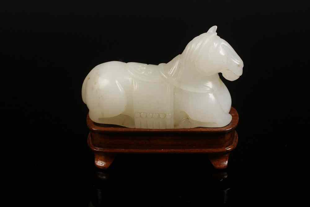 Appraisal: CHINESE JADE FIGURINE - Finely Carved Chinese White Jade Recumbent