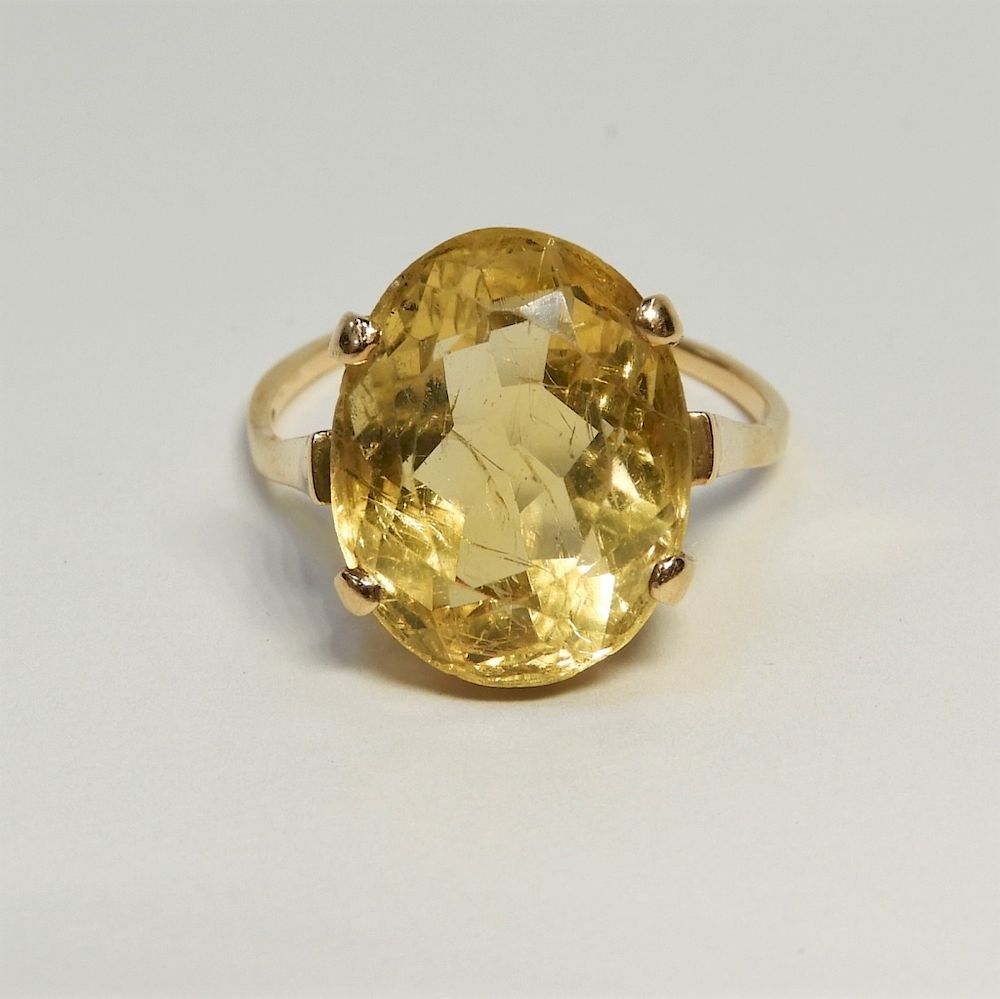 Appraisal: Large Center Citrine Stone K Yellow Gold Ring Europe th