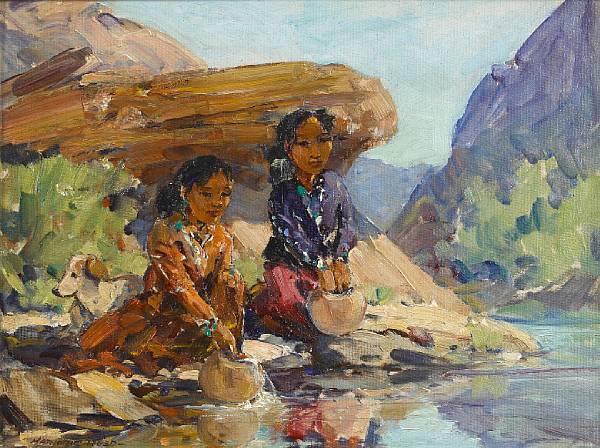 Appraisal: Marjorie Jane Reed American - Navajo Sisters at the Waterhole