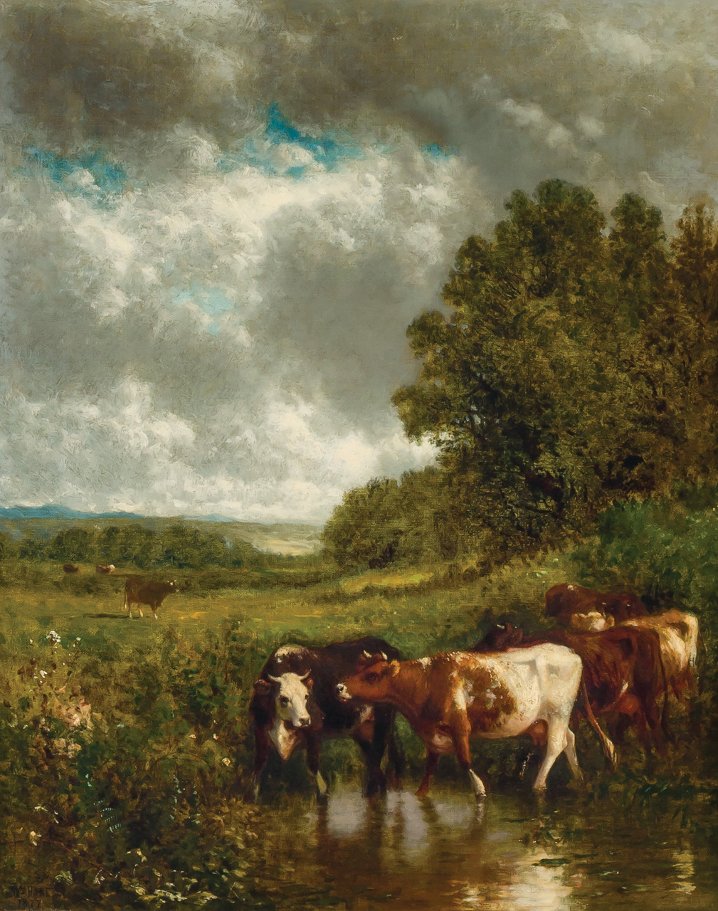 Appraisal: WILLIAM M HART American - Pasture Scene oil on canvas