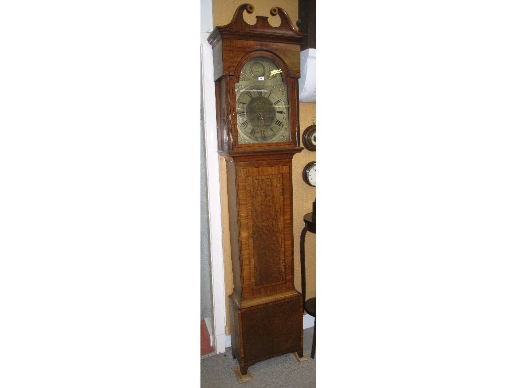 Appraisal: Mahogany and crossbanded longcase clock with broken swan necked pediment