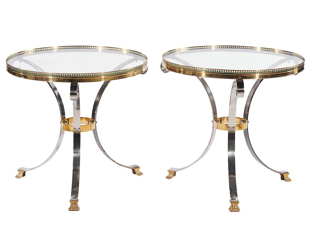 Appraisal: Pr Gueridon Maison Jansen Style Tables Pair of Gueridon brass