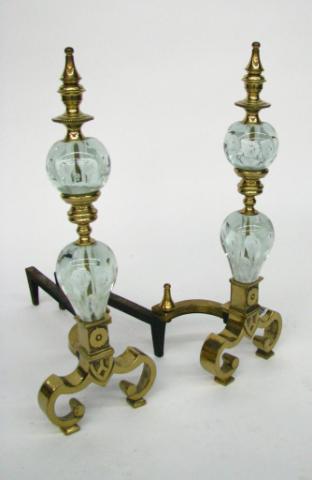 Appraisal: Pair of St Clair andirons with brass finial and bases