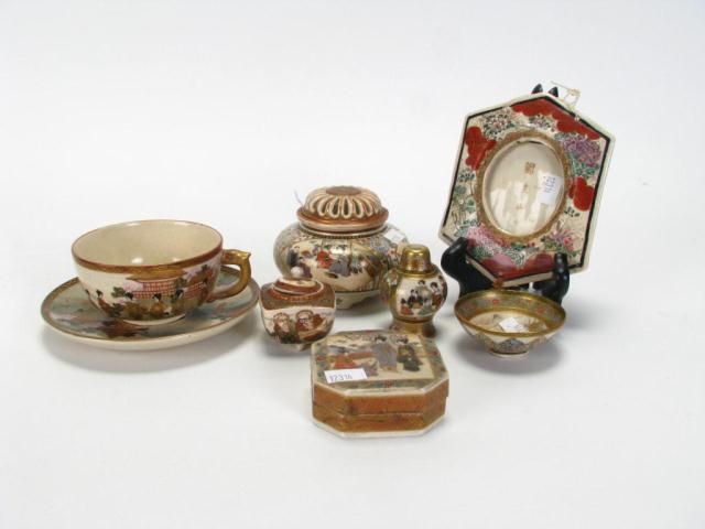 Appraisal: Eight items of quality antique Satsuma pottery including incense burner