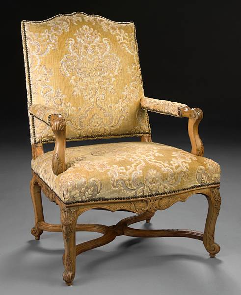 Appraisal: A R gence beechwood fauteuil la reine early th century