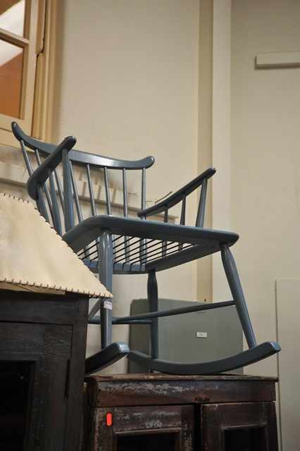 Appraisal: A BLUE PAINTED ROCKING CHAIR FRAME