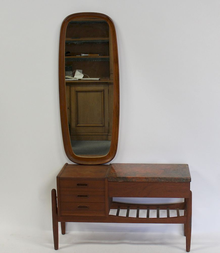 Appraisal: MIDCENTURY Danish Modern Marbletop Phone Table In Teak with Mirror