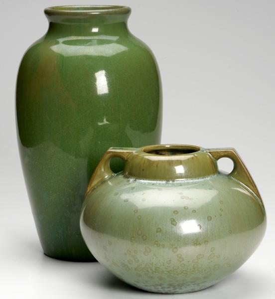 Appraisal: FULPER Two vases covered in bright green or green crystalline