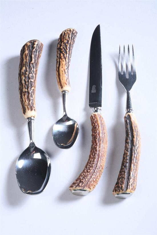 Appraisal: -PIECE GERMAN ANTLER-HANDLED FLATWARE SERVICE Alfred Massari Solinger Stahlwaren und