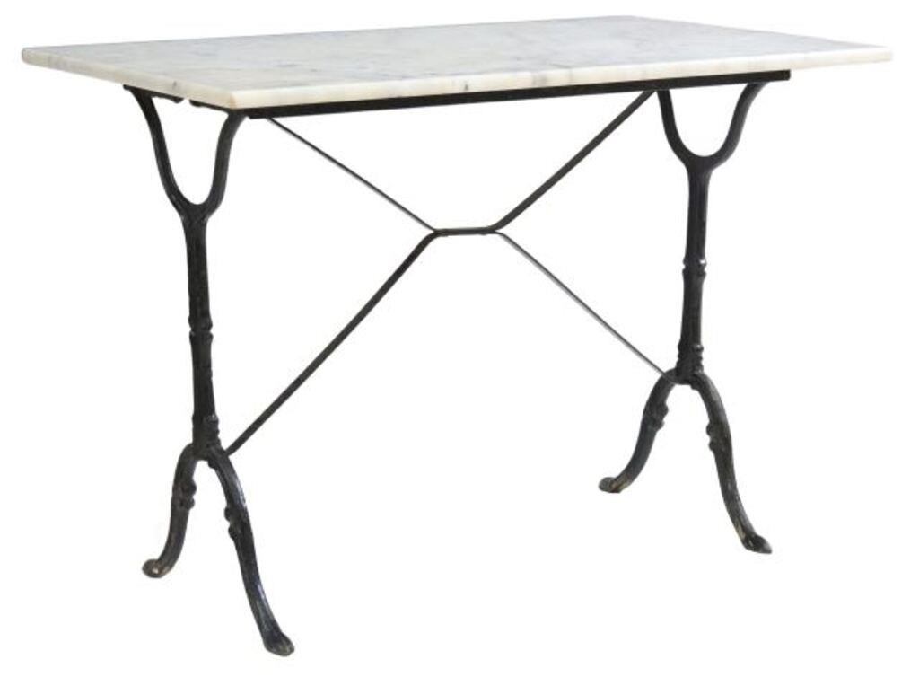 Appraisal: French marble-top cast iron bistro table th c having rectangular