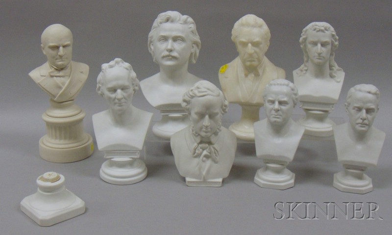 Appraisal: Seven Parian Busts and a Carved Alabaster Bust parian Puccini