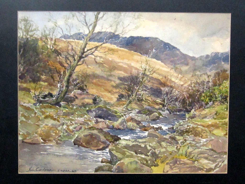 Appraisal: JOHN COCHRAN Watercolour 'A March Afternoon Wind Mill Ridge Glen