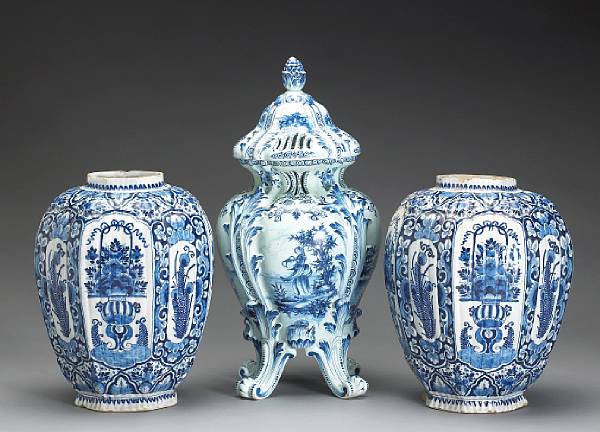 Appraisal: A pair and a single Dutch blue and white Delft