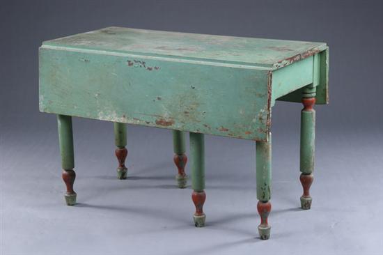 Appraisal: AMERICAN COUNTRY PAINTED DROP-LEAF TABLE th century Rectangular top joined