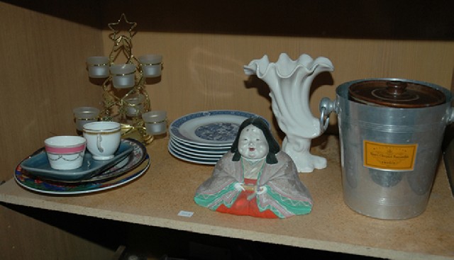 Appraisal: ONE SHELF OF PORCELAIN Including blue and white plates an