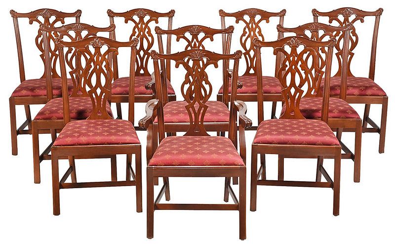 Appraisal: Ten Chippendale Mahogany Style Dining Chairs American late th century