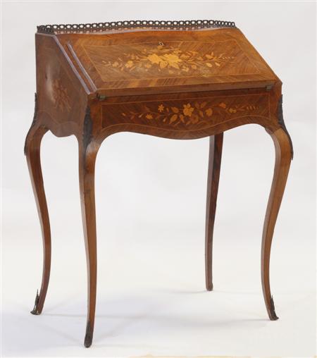 Appraisal: A th century floral inlaid rosewood bureau de dame with