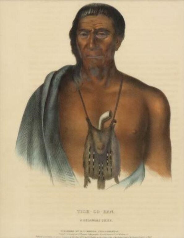 Appraisal: Framed hand-colored lithograph on paper Tish-Co-Han a Delaware Chief from