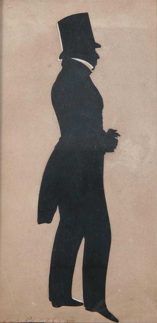 Appraisal: SILHOUETTE OF GENTLEMAN BY AUGUSTIN EDOUART Full length silhouette black