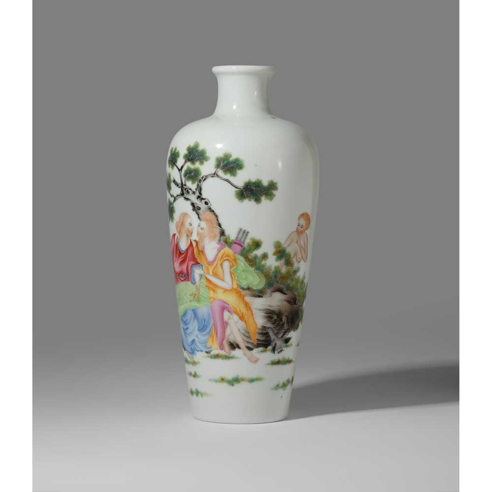 Appraisal: RARE 'FALANGCAI' ENAMEL 'LOVERS' VASE QIANLONG MARK BUT REPUBLIC PERIOD