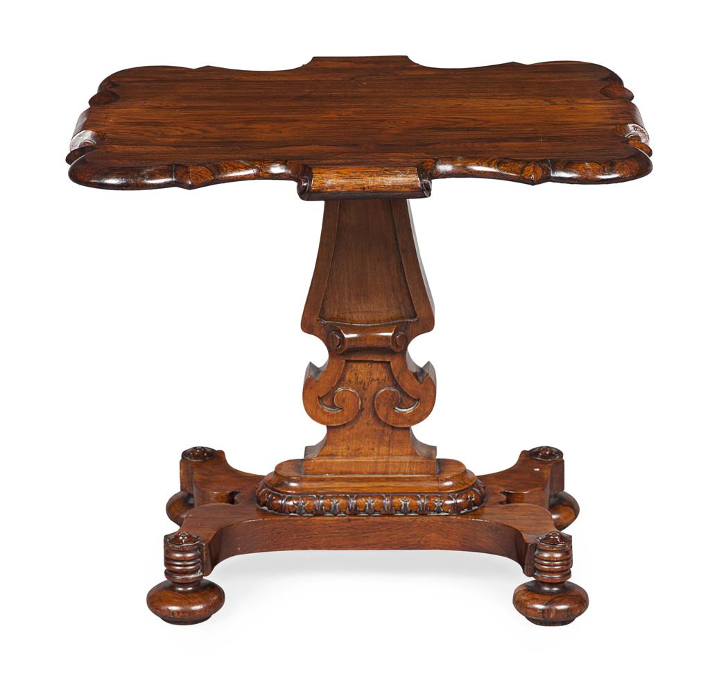 Appraisal: GEORGE IV SMALL ROSEWOOD TABLE CIRCA the cartouche shaped top