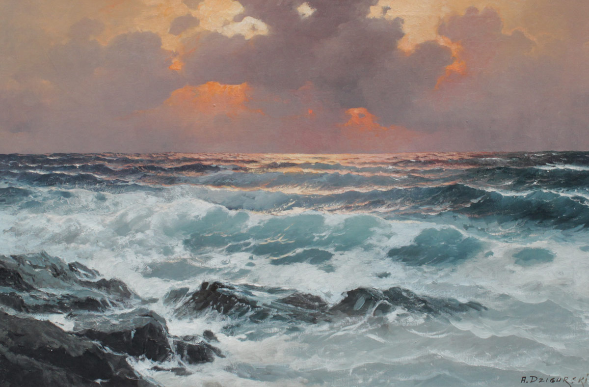 Appraisal: DZIGURSKI Alexander A American - Sunset Seascape Oil Canvas ''