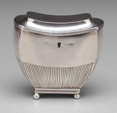 Appraisal: Dutch silver tea caddy shield form with stop-fluted body ball