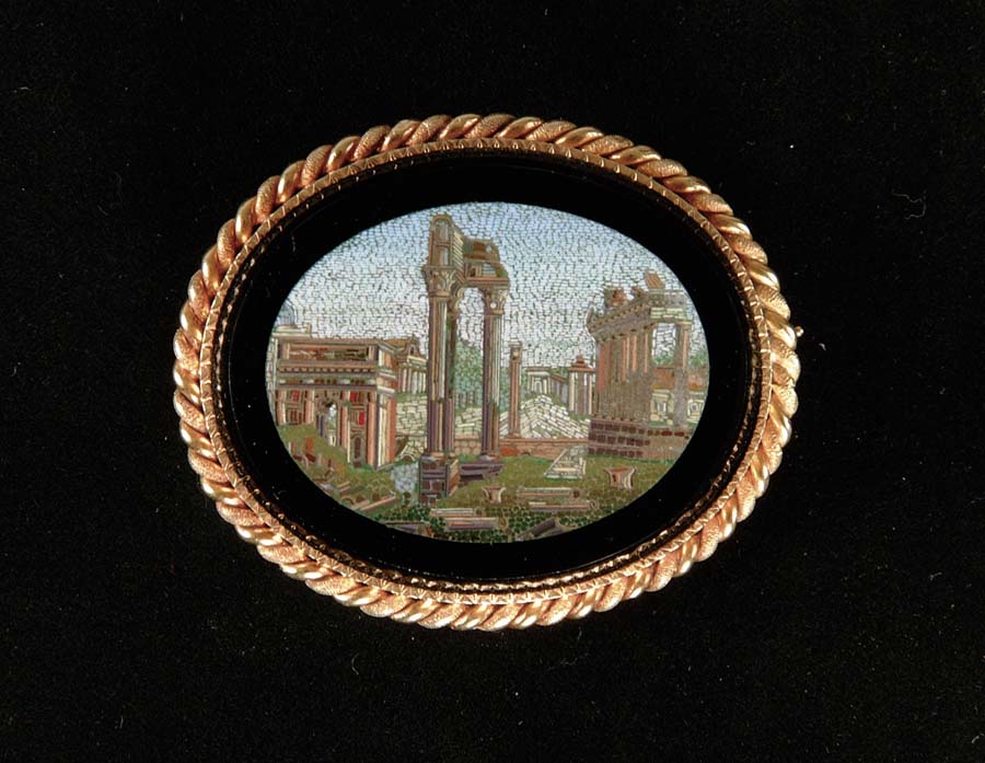 Appraisal: MICRO-MOSAIC BROOCH Extremely fine micro-mosaic brooch depicts Roman ruins with