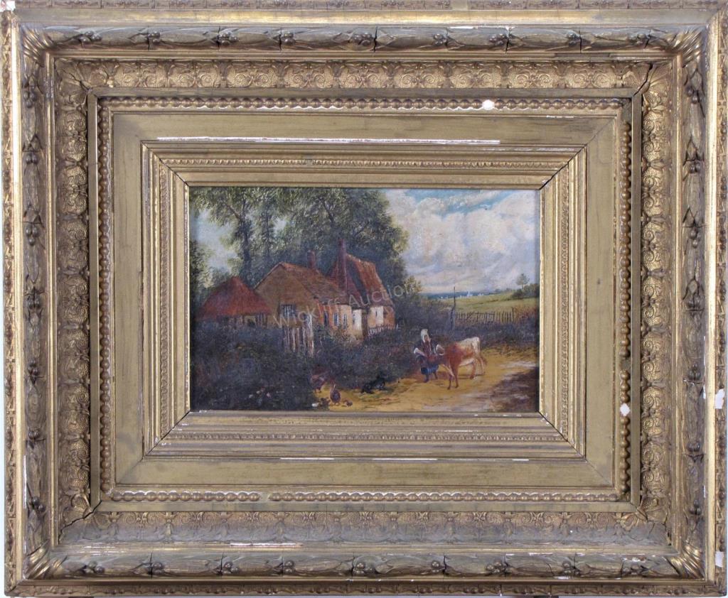 Appraisal: Antique th Century x O C unclearly signed Cottage with