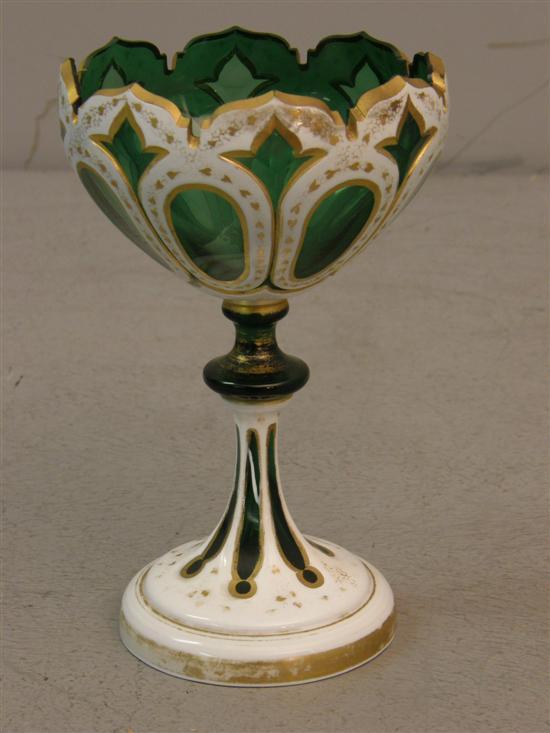 Appraisal: th century green cased glass goblet h in