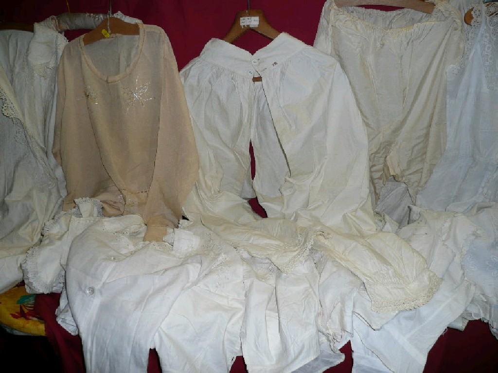 Appraisal: A collection of Victorian nightdresses bloomers camisoles lace collars silver