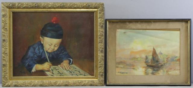 Appraisal: Two Signed Modern Chinese Paintings Oil on Canvas of a