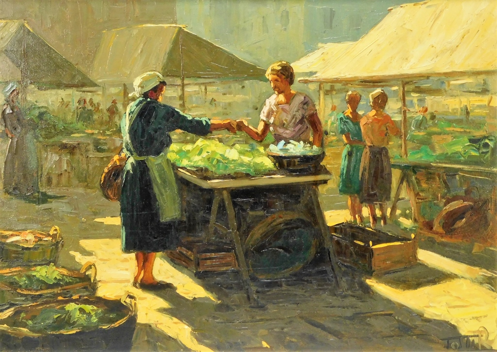 Appraisal: RICCARDO TOSTI STREET MARKET GENRE SCENE PAINTING Italy - Impressionist