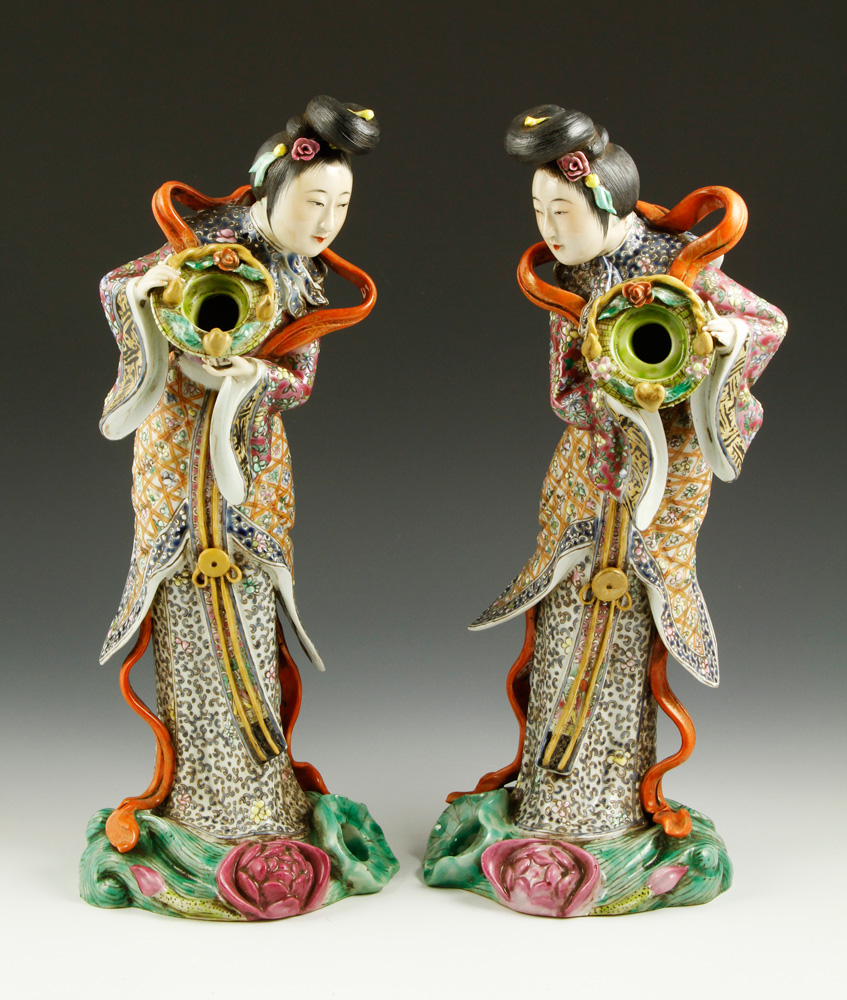 Appraisal: - Pr Famille Rose Porcelain Figures Pair of famille rose