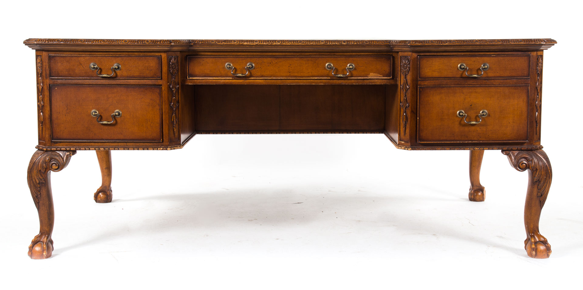 Appraisal: Chippendale style mahogany partner's desk inset leather top all with