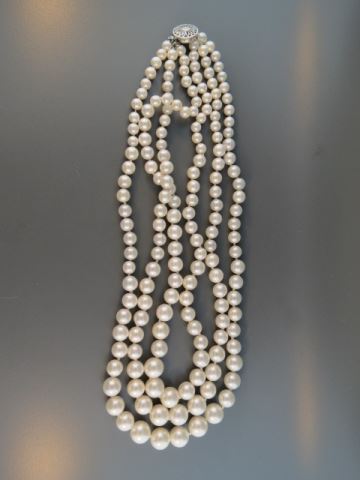 Appraisal: Pearl Necklace triple strand longer sterling clasp