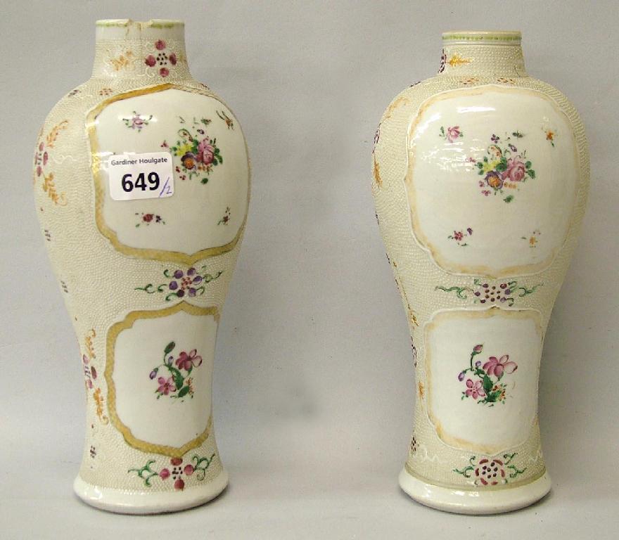 Appraisal: Pair of Chinese Meiping rose vases with oblong reserves of