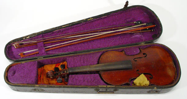 Appraisal: Old wooden violin three bows with mother of pearl inlay