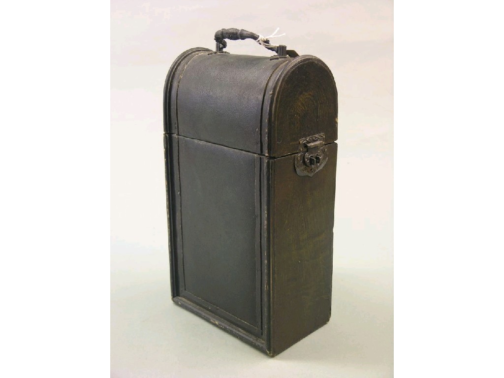 Appraisal: A leather covered twin-bottle wine case with cast brass handle