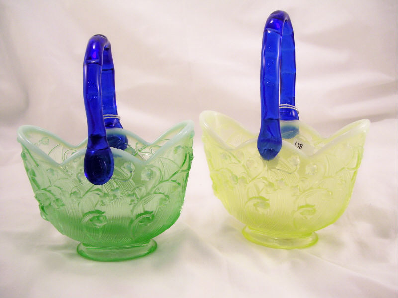 Appraisal: Pair Fenton Opalescent Glass Baskets Includes two opalescent Fenton baskets