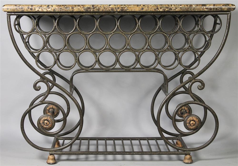 Appraisal: CLASSICAL STYLE FAUX MARBLE AND IRON CONSOLE WINE TABLE rectangular