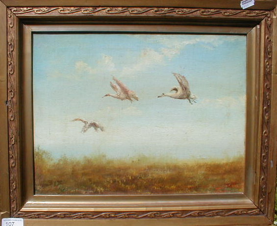 Appraisal: Didier Six Storks over the Camargue oil on canvas signed