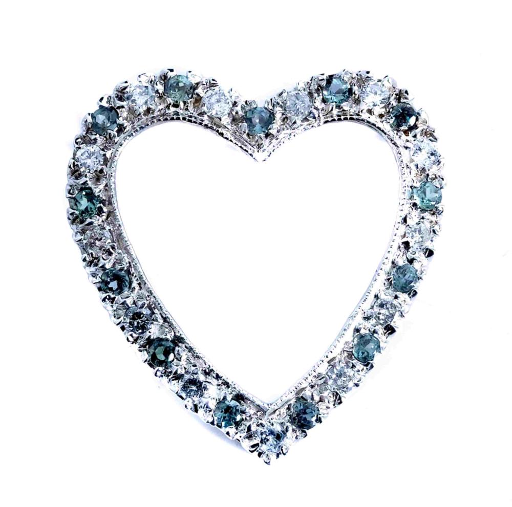 Appraisal: K WHITE GOLD DIAMOND SAPPHIRE HEART PENDANT k white gold