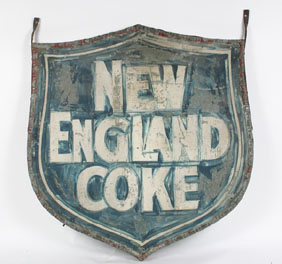 Appraisal: Double sided tin hanging sign New England Coke embossed metal