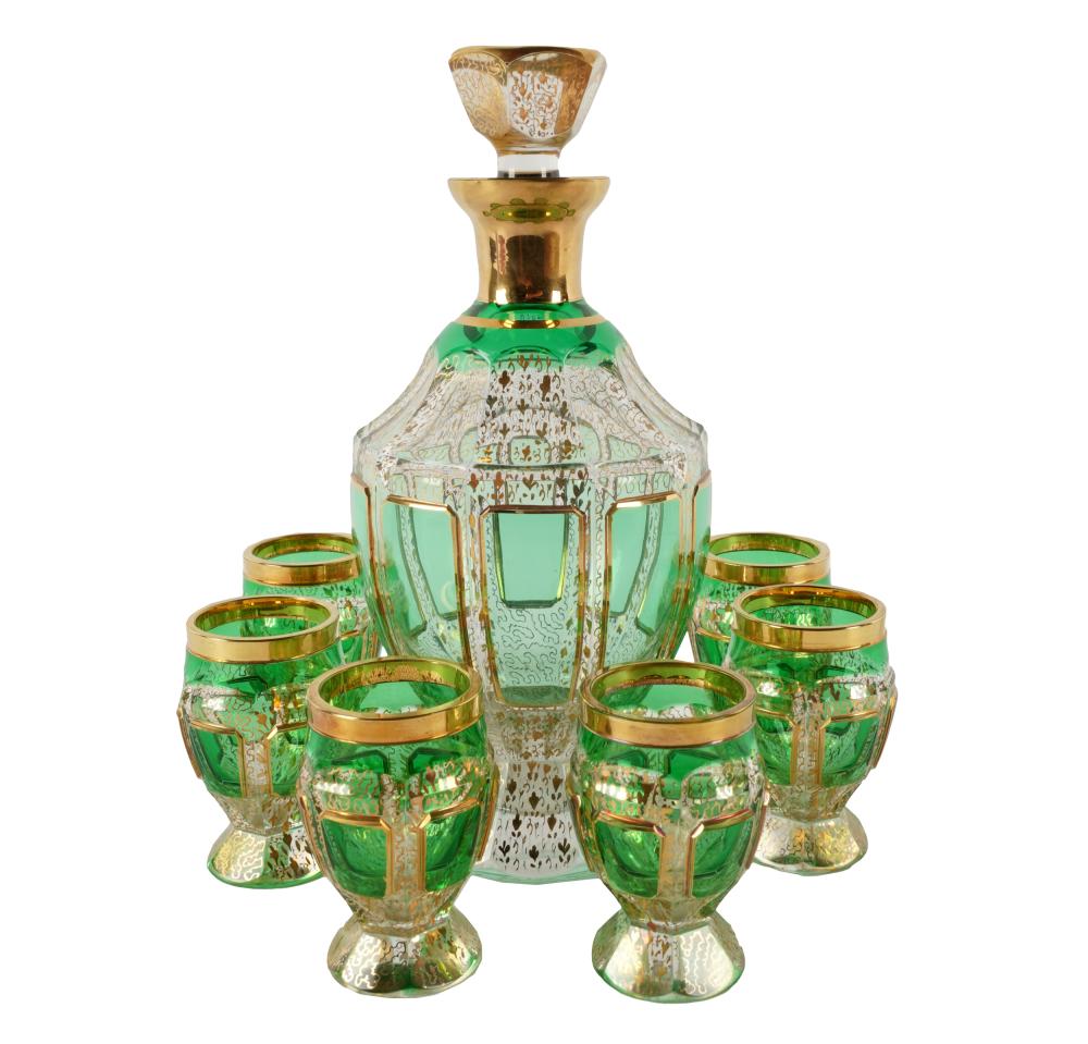 Appraisal: MOSER GREEN GLASS DRINK SERVICEcomprising a decanter inches high and