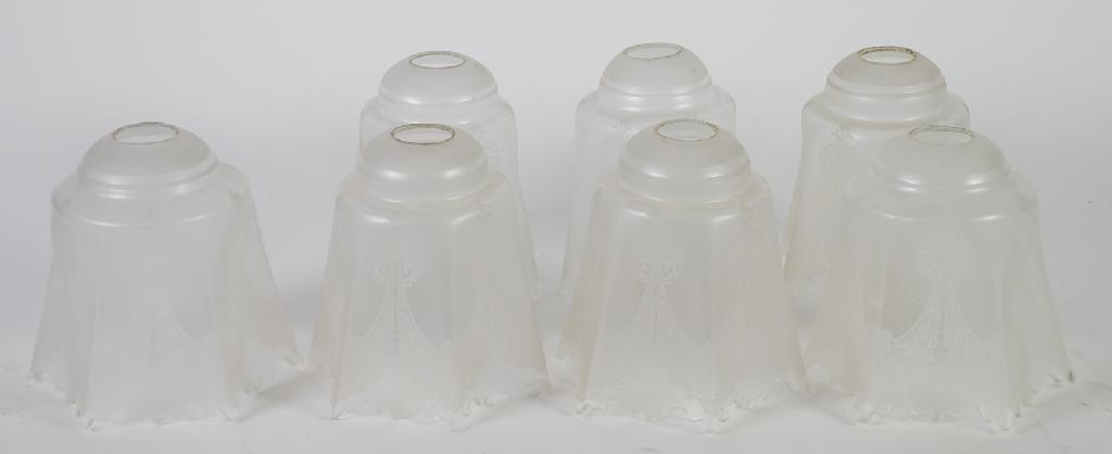 Appraisal: SET OF SEVEN CLEAR AND FROSTED GLASS PENDANT LIGHT SHADES