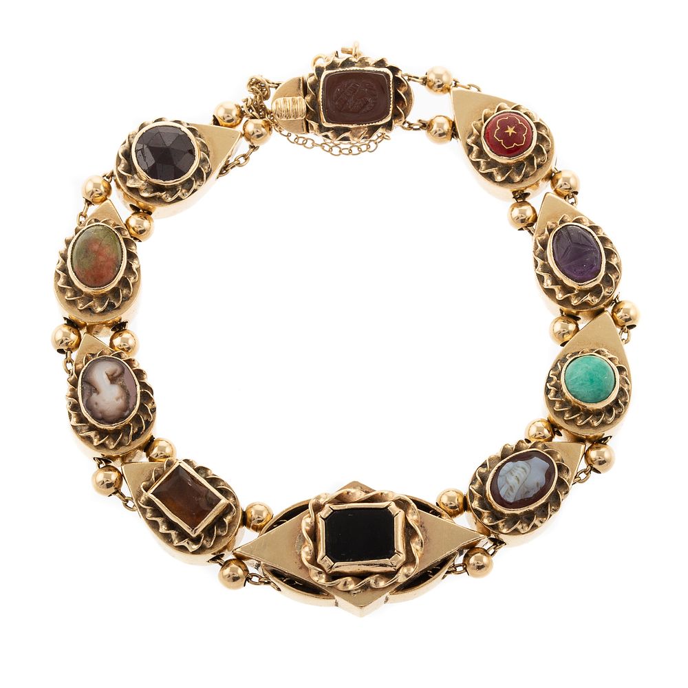 Appraisal: A K Victorian Style Gemstone Slide Bracelet K yellow gold