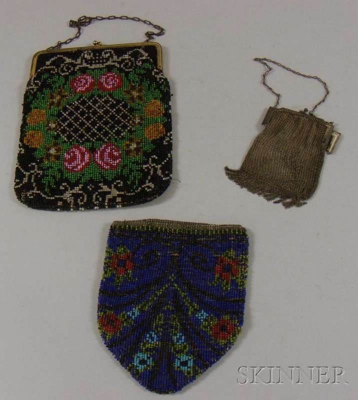 Appraisal: Two Beaded Purses and a Mesh Whiting Davis Purse damage