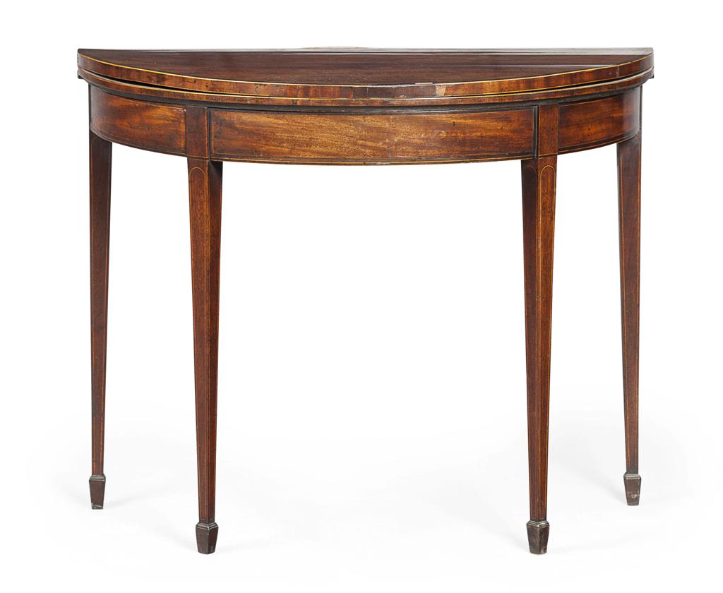 Appraisal: GEORGE III MAHOGANY AND ROSEWOOD FOLDOVER CARD TABLE TH CENTURY