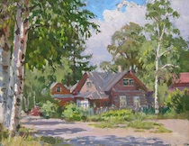 Appraisal: Nikolai Ovchinnikov Russian - Dacha Oil on board Signed on